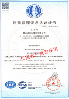 雷力閥門(mén)ISO9001質(zhì)量管理體系認(rèn)證新鮮出爐 雷力閥門(mén)ISO9001質(zhì)量管理體系認(rèn)證新鮮出爐